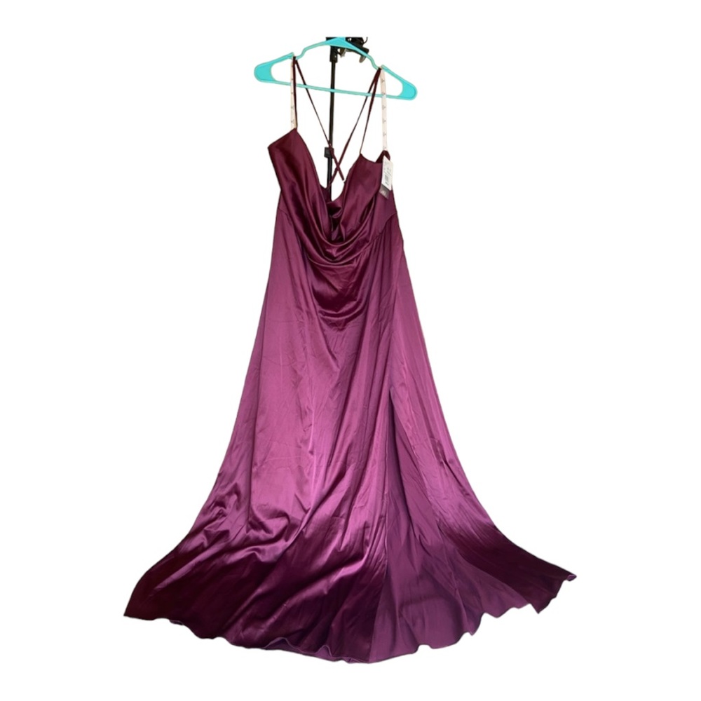 David’s Bridal Satin Charmeuse Cowl Neck Cross Back Slip Dress with Slit - Picture 4 of 9